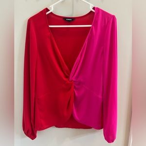 EXPRESS Red & Pink Twist Tie Blouse